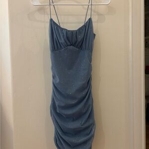 Windsor Blue Ruched Spaghetti Strap Mini Dress